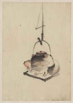 ambiguous_feral ambiguous_gender claws feral finger_claws fur kettle looking_down paws quadruped simple_background solo standing tail toe_claws whiskers katsushika_hokusai bunbuku_chagama public_domain canid canine mammal raccoon_dog tanuki 19th_century absurd_res ancient_art hi_res huge_filesize painting_(artwork) traditional_media_(artwork) traditional_painting_(artwork)