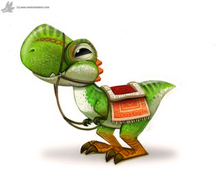 ambiguous_gender beady_eyes black_eyes bridle brown_body brown_scales claws fangs feral green_body green_scales reins saddle scales simple_background smile solo tail tailbutt teeth text thick_tail white_background white_body white_scales piper_thibodeau mario_bros nintendo green_yoshi yoshi 2015 digital_media_(artwork) digital_painting_(artwork) painting_(artwork) url