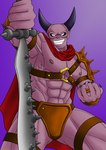 abs armor grin horn looking_at_viewer male muscular nipples pecs smile solo thewanktuary dragon_quest dragon_quest_xi square_enix mordegon demon humanoid