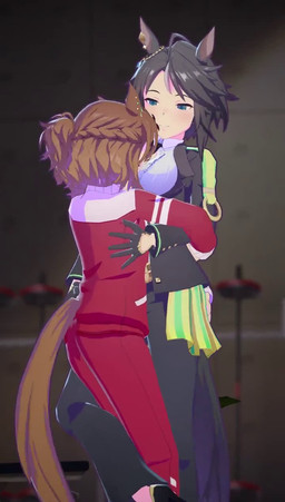 animal_ears animal_tail big_breasts black_hair blue_eyes blush breasts brown_hair cleavage_cutout clothed clothing cutout duo ear_piercing eyelashes face_in_breasts female female/female hair motorboating piercing short_hair smile tan_body tan_skin thick_thighs tracksuit wide_hips coolchou_zhao cygames uma_musume_pretty_derby fuji_kiseki_(pretty_derby) jungle_pocket_(pretty_derby) animal_humanoid equid equid_humanoid equine equine_humanoid horse_humanoid humanoid mammal mammal_humanoid 3d_(artwork) 3d_animation animated digital_media_(artwork) hi_res loop no_sound short_playtime video