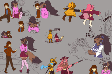 aged_up anthro big_breasts blush bottomwear breasts clothing cowboy_hat dialogue duo embarrassed female gun hair hat headgear headwear huge_breasts human_on_anthro human_on_anthro_romance interspecies legwear licking long_hair lying male male/female melee_weapon poncho ponytail ranged_weapon singing skirt stockings stuck sword tail tail_motion tailwag text thick_thighs tongue weapon wide_hips signirsol deltarune_yellow undertale_(series) undertale_yellow clover_(undertale_yellow) cole_(deltarune_yellow) decibat_(undertale_yellow) el_bailador_(undertale_yellow) kanako_ketsukane canid canine fox human mammal 3:2 english_text