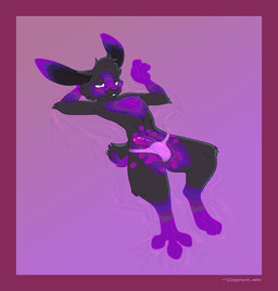 anthro black_body black_fur blush buckteeth clothed clothing digitigrade erection fur genitals half-closed_eyes head_tuft humanoid_genitalia humanoid_penis kiss_mark kiss_mark_on_belly kiss_mark_on_thigh lying male narrowed_eyes on_back penis penis_poking_out purple_background purple_blush purple_body purple_eyes purple_fur purple_nose purple_penis scut_tail short_tail simple_background solo tail teeth tuft underwear underwear_only dyyrlysh rodney_(kobiyashi7) lagomorph leporid mammal rabbit 2026 aliasing aseprite_(artwork) digital_drawing_(artwork) digital_media_(artwork) hi_res