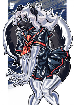 anthro asian_clothing black_body black_fur black_latex blue_eyes bulge clothed clothed_anthro clothed_male clothing east_asian_clothing femboy fluffy fluffy_tail fur gloves hair handwear japanese_clothing japanese_school_uniform latex latex_clothing latex_gloves latex_handwear latex_legwear latex_thigh_highs latex_uniform legwear male multicolored_body multicolored_fur school_uniform serafuku solo tail thigh_highs two_tone_body two_tone_fur uniform white_body white_clothing white_fur white_gloves white_hair white_handwear white_latex white_legwear white_thigh_highs jooshy mammal mephitid skunk 2025 hi_res