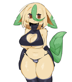 anthro anthrofied armwear bangs big_breasts black_clothing blonde_hair breasts brown_eyes bully chest_tuft clothing crop_top curvy_figure eyelashes female fur hair heart_cutout hourglass_figure legwear looking_away navel shirt simple_background solo stockings thick_thighs thong topwear tuft underwear white_background yellow_body yellow_fur shiyaa_stuff nintendo pokemon eeveelution generation_4_pokemon leafeon pokemon_(species) 2025 colored colored_sketch digital_drawing_(artwork) digital_media_(artwork) shaded sketch
