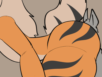 ambiguous_gender anthro bent_over big_butt butt butt_smother duo fur male markings orange_body orange_fur side_view simple_background smothering stinkface striped_markings stripes tail tan_body tan_fur thick_thighs drakkmac friko_(drakkmac) canid canine fox mammal 2d_animation 4:3 animated frame_by_frame loop