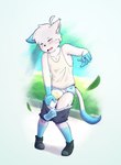 anthro blush blush_lines bodily_fluids bottomwear clothed clothing diaper disembodied_hand genital_fluids ghost_hand humiliation kemono male park pulled_pants solo unclean_diaper underwear urine used_diaper wearing_diaper wet_diaper wetting luce_bontemps domestic_cat felid feline felis mammal hi_res