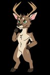 anthro antlers big_ears brown_body chibi deer green_eyes grin hi_res hooves horn male mammal noah_(xanedis) noxfoxarts smile solo