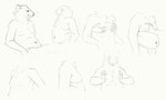 anthro belly clothed clothing group male moob_grab moob_squish moobs overweight overweight_anthro overweight_male sitting slightly_chubby slightly_chubby_anthro slightly_chubby_male smile standing topless cettus mammal mustelid 2019 hi_res multiple_images sketch sketch_page