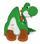 absurd_res ambiguous_gender animal_genitalia anthro anus black_eyes blep butt feet genital_slit genitals green_yoshi hi_res looking_back male_(lore) mario_bros narse nintendo presenting rear_view reptile scalie shoe_soles simple_background soles solo tailbutt tongue tongue_out white_background yoshi