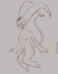 anthro blush erection genitals hooves horn male nipples penis slightly_chubby smile solo tail teeth vein veiny_penis catsnotart helluva_boss blitzo_(helluva_boss) demon humanoid imp absurd_res hi_res sketch unfinished