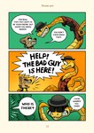 anthro backpack canid canine canis clothing comic dreamworks duo english_text eyewear hat headgear headwear hi_res male mammal mr._snake_(the_bad_guys) mr._wolf_(the_bad_guys) reptile saran_kit scalie shirt snake speech_bubble sunglasses text the_bad_guys three_frame_image topwear wolf young young_anthro