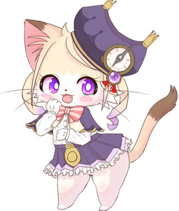 anthro blush blush_stickers bottomwear clothed clothing cute_fangs drill_curls fangs femboy gloves hair handwear hat headgear headwear looking_away male open_mouth purple_eyes simple_background skirt solo standing tail tail_under_skirt teeth thick_thighs white_background bunnag cat_busters chrona_(cat_busters) domestic_cat felid feline felis mammal digital_media_(artwork) hi_res shaded