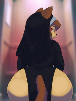 anthro big_butt brown_body butt female female/female looking_at_viewer null solo kaicitoelmapache gameoverse glitch_productions kit_bodega domestic_cat felid feline felis mammal absurd_res hi_res