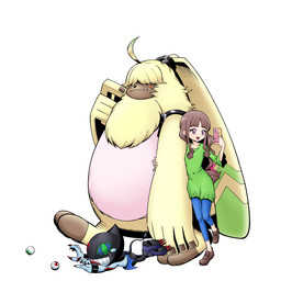 anthro brown_hair cellphone chibi electronics female fur group hair hair_over_eyes male phone size_difference smartphone trio walking yellow_body yellow_fur bbb_(pixiv) bandai_namco digimon digimon_ghost_game ruri_tsukiyono angoramon demon digimon_(species) dracmon human mammal 1:1 hi_res