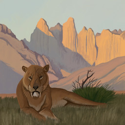 fangs feral field fur grass grass_tuft looking_at_viewer lying mountain on_side plant quadruped rock sabertooth_(anatomy) short_fur solo stick tan_body tan_fur teeth whisker_spots whiskers yellow_eyes agustindiazart felid mammal prehistoric_species saber-toothed_tiger smilodon 1:1 2022 hi_res