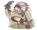 anthro axe bodypaint bottomwear clothing face_paint facial_paint falconry falconry_glove female feral hat_feather headgear headwear loincloth loose_feather native_american solo tomahawk tribal luckyonn accipitrid accipitriform avian bird canid canine canis mammal wolf absurd_res hi_res