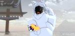 3d_(artwork) anthro balls bent_over big_butt butt digital_media_(artwork) fluffy fluffy_tail genitals glowing glowing_genitalia glowing_penis hair hand_on_butt hand_on_penis hi_res knot machine male nude orange_penis penis protogen protogen_visor robloxian solo tail thick_thighs totallynotkilla white_body white_hair