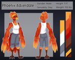 anthro clothed clothing color_swatch male solo text european_mythology greek_mythology mythology adverdale avian bird mythological_avian mythological_bird mythological_creature mythological_firebird phoenix 5:4 english_text hi_res model_sheet