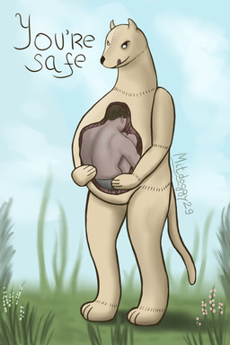 abdominal_bulge ambiguous_gender anthro belly biped brown_hair day duo flower fully_inside grass hair holding_belly human_prey licking looking_at_belly male monster_pred nature outside plant plushie plushie_pred predator/prey safe_vore self_lick size_difference smile smirk smirking_at_another soft_vore standing tail tan_body text tongue tongue_out vore willing_prey mitdoggy29 animate_inanimate human living_plushie mammal monster 2:3 digital_media_(artwork) english_text hi_res