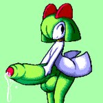 1:1 amphlow anthro balls big_balls big_penis bodily_fluids collar digital_media_(artwork) excessive_genital_fluids excessive_precum flygon_(artist) foreskin generation_3_pokemon genital_fluids genitals green_body huge_balls huge_penis hyper hyper_balls hyper_genitalia hyper_penis kirlia looking_back male nintendo partially_retracted_foreskin penis pixel_(artwork) pokemon pokemon_(species) precum solo