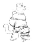 anthro biped bottomwear bound chair clothing furniture hoodie male pants rope simple_background sitting solo topwear white_background knaveofclubs brok_the_investigator cowcat_games graff_filsh domestic_cat felid feline felis mammal 1:1 monochrome sketch