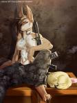 abstract_background anthro ar-15 assault_rifle barefoot big_breasts biped black_nose bone bottomwear breasts brown_hair chest_tuft cigarette claws clothed clothing collar duo facial_piercing feet female feral fur green_eyes gun hair looking_at_viewer m4 navel nipple_piercing nipples nose_piercing nose_ring nostril_piercing pants piercing ranged_weapon rifle ring_piercing simple_background sitting skull smoking stoner_rifle tan_body tan_fur text text_on_collar toe_claws topless tuft weapon white_body white_fur qrichy jessica_vega canid canine canis coyote domestic_dog mammal 2017 3:4 digital_media_(artwork) english_text full-length_portrait hi_res portrait