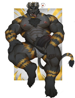 abs anthro barbell_piercing biceps black_body black_fur ear_piercing ear_ring erection facial_piercing fur genitals glans golden_markings humanoid_genitalia humanoid_penis looking_at_viewer male muscular muscular_male nipple_barbell nipple_piercing nipples nose_piercing nose_ring one_eye_closed pecs penis piercing ring_piercing septum_piercing septum_ring sitting solo spread_legs spreading tail tail_tuft tongue tongue_out tuft wink winking_at_viewer o_reowoof reolixious felid mammal