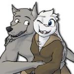 anthro duo female male one_eye_closed teeth wink misfortunate-rai difference_(webcomic) caine_(difference) ruby_(difference) canid canine canis lagomorph leporid mammal rabbit wolf 1:1