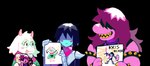 anthro blue_body blue_hair blue_skin blush bracelet drawing drawing_in_a_drawing eyewear female floppy_ears fur glasses grin group hair holding_art holding_object jewelry male pink_hair sharp_teeth smile spiked_bracelet spikes teeth trio white_body white_fur yellow_teeth kfov_851 deltarune undertale_(series) kris_(deltarune) ralsei susie_(deltarune) bovid caprine dinosaur goat human mammal prehistoric_species reptile scalie hi_res