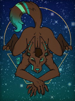 3_toes anthro ass_up biped brown_body brown_fur butt butt_focus constellation cosmic_background ear_piercing feet fur hair logo looking_at_viewer male male_anthro markings naughty_face nude nude_anthro nude_male one_eye_closed piercing pose raised_tail short_hair solo space space_background star tail toes tongue tongue_out wink blooblalah sabry canid canine canis jackal mammal 3:4 artist_logo digital_drawing_(artwork) digital_media_(artwork) full-length_portrait portrait shaded simple_shading