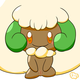 brown_body chibi female front_view fur genitals looking_at_viewer open_mouth open_smile simple_background smile solo spread_vulva spreading vulva white_background white_body white_fur holeymole nintendo pokemon generation_5_pokemon pokemon_(species) whimsicott 1:1 2d_animation animated motion_tweening