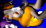 anthro big_breasts black_sclera blue_eyes blush breasts clothing countershading dipstick_tail electronics facial_markings female fur game_console gloves handwear head_markings markings multicolored_body multicolored_fur multicolored_tail nipples solo tail tail_markings two_tone_body two_tone_fur two_tone_tail white_body white_fur white_tail yellow_body yellow_fur yellow_tail yin_yang fennex bandai_namco digimon nintendo nintendo_ds nintendo_ds_family canid canine digimon_(species) mammal renamon 16:10 2010 3d_(artwork) crossover digital_media_(artwork) widescreen