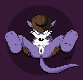 anthro anus areola black_nose blue_eyes breasts brown_clothing brown_gloves brown_handwear brown_hat brown_headwear cheek_tuft clothing cowboy_hat eyelashes facial_tuft feet female front_view fur genitals gloves handwear hat headgear headwear looking_at_viewer nipples nude pink_areola pink_nipples purple_background purple_body purple_fur simple_background snaggle_tooth solo spread_legs spreading thick_thighs tuft vulva white_body white_fur wide_hips cpjloods archie_comics sega sonic_the_hedgehog_(archie) sonic_the_hedgehog_(comics) sonic_the_hedgehog_(series) nicolette_the_weasel mammal mustelid musteline true_musteline weasel hi_res