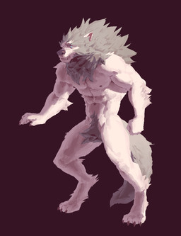 4_toes abs anthro biped claws digitigrade feet finger_claws fist flesh_fang foot_tuft front_view fur green_body green_fur green_hair hair looking_aside male mouth_closed multicolored_body multicolored_fur muscular muscular_anthro muscular_male nipples nude nude_anthro nude_male pose purple_background simple_background snout solo tail teal_eyes toe_claws toes tuft two_tone_body two_tone_fur white_body white_fur kingarthur_i canid mammal 2023 digital_drawing_(artwork) digital_media_(artwork) full-length_portrait hi_res portrait