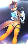 anthro bottomless butt clothed clothing cosplay countershading female genitals gun humanoid_genitalia humanoid_pussy looking_at_viewer machine pussy ranged_weapon simple_background solo union_jack weapon tsampikos blizzard_entertainment overwatch mikhaila_kirov tracer_(overwatch) mammal mustelid otter 2016 digital_media_(artwork) hi_res shaded