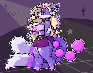 2_tails anal_beads anthro beads big_breasts bimbo_(fashion) bimbo_anthro blonde_hair bottomwear breasts chibi clothed clothing collar colored_nails cosmic_background cosmic_fur dipstick_tail eyebrows eyelashes female fluffy fluffy_tail fur gloves_(marking) hair heart_symbol huge_breasts lips long_hair looking_at_viewer makeup markings multi_tail multicolored_body multicolored_fur multicolored_hair multicolored_tail nails piercing pink_hair purple_body purple_fur sex_toy side_view simple_background skirt solo star star_ear_ring starry_background tail tail_markings thick_lips thick_thighs topwear tube_top walking white_body wide_hips jjayvian bimbo_tanti canid canine fox mammal 2025 colored digital_drawing_(artwork) digital_media_(artwork) hi_res pink_theme widescreen