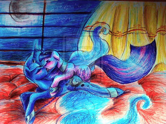 bed bedroom blue_hair bound bracelet chain chained collar cutie_mark detailed_background duo eyes_closed female female/female feral fur furniture hair horn jewelry kissing long_hair lying moon multicolored_hair night on_bed purple_body purple_fur purple_hair quadruped romantic romantic_ambiance romantic_couple sky star starry_sky tail tongue tongue_out two_tone_hair window opera-romance friendship_is_magic hasbro my_little_pony mythology princess_luna_(mlp) twilight_sparkle_(mlp) equid equine mammal mythological_creature mythological_equine unicorn 4:3 colored_pencil_(artwork) traditional_media_(artwork) watermark