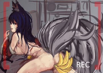 anal armwear banana big_breasts black_hair breasts butt camera_view clothing detached_sleeves facial_markings female food fox_tail fruit hair head_markings improvised_sex_toy long_hair markings multi_tail multiple_insertions nude plant recording side_boob solo tail whisker_markings yellow_eyes pan!ies league_of_legends riot_games tencent ahri_(lol) animal_humanoid canid canid_humanoid canine canine_humanoid fox fox_humanoid humanoid mammal mammal_humanoid