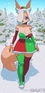 big_breasts breasts clothing female holidays legwear stockings walking wide_hips oughta christmas marie_(oughta) canid canine fox mammal 2025 animated hi_res no_sound short_playtime webm