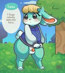 balls blush bottomless clothed clothing dialogue embarrassed femboy foreskin genitals looking_back male partially_clothed partially_retracted_foreskin penis pulling_shirt pulling_shirt_down shirt solo text thick_thighs topwear worried lilbunpinky animal_crossing nintendo sasha_(animal_crossing) lagomorph leporid mammal rabbit english_text hi_res