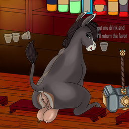 alcohol animal_genitalia animal_vulva anus bedroom_eyes bench beverage big_breasts bottle breasts butt container detailed_background ear_piercing ear_ring equine_anus equine_genitalia equine_vulva female feral furgonomic_piercing furgonomics genitals glass hair hammer inside looking_at_viewer looking_back melee_weapon narrowed_eyes nipple_piercing nipples piercing presenting presenting_anus presenting_hindquarters presenting_vulva puffy_anus raised_tail ring_piercing seductive sitting smile solo tail tail_anus tavern teasing teasing_viewer teat_piercing teats text tongue tongue_out tools udders vulva weapon fuckermare jasmine_the_battle_donkey_(perpetuate303) asinus donkey equid equine mammal 1:1 digital_drawing_(artwork) digital_media_(artwork) english_text hi_res