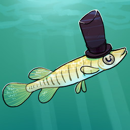 ambiguous_gender clothing dorsal_fin feral fin hat headgear headwear solo tail tail_fin translucent_fin underwater water flamingpickle aquatic fish lined_topminnow 1:1