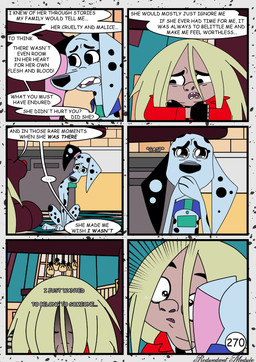 black_spots bodily_fluids crying dialogue duo female feral fur hug male sitting spots tears text white_body white_fur redundantmodule 101_dalmatian_street 101_dalmatians disney delilah_(101_dalmatians) hunter_de_vil canid canine canis dalmatian domestic_dog human mammal comic english_text hi_res