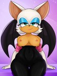 anthro armwear breasts clothed clothing elbow_gloves female gloves handwear looking_at_viewer nipples smile solo thick_thighs thigh_gap topless wide_hips wings sonson-sensei sega sonic_the_hedgehog_(series) rouge_the_bat bat mammal absurd_res hi_res