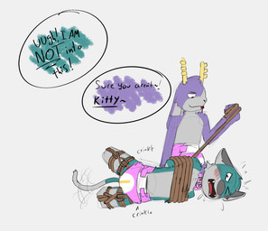 anthro antlers bdsm clean_diaper clothed clothing diaper diaper_fetish duo fur hair horn male purple_body purple_fur simple_background smile tail text wearing_diaper vexxydragon bedfellows fatigue_(bedfellows) sheen_(bedfellows) hybrid jackalope lagomorph mammal digital_media_(artwork) english_text