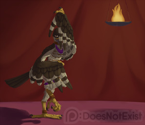 4_toes anisodactyl anklet anthro avian_feet biped brown_body brown_feathers collar covering covering_crotch covering_self dancing exotic_dancer fan_dance feathered_wings feathers feet jewelry looking_at_viewer male nude on_one_leg orange_eyes seductive solo standing tan_body tan_feathers toes wings yellow_body yellow_skin doesnotexist lief_woodcock accipiter accipitrid accipitriform avian bird eurasian_sparrowhawk true_hawk 2018 digital_media_(artwork) hi_res watermark