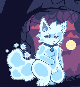 anthro collar forest_background looking_away male night pose solo tail withe_body kreivi_ruche skap712 domestic_cat felid feline felis mammal digital_media_(artwork)