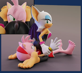 anthro barefoot duo facesitting feet female female/female foot_fetish sitting_on_another soles toes feetymcfoot sega sonic_the_hedgehog_(series) amy_rose rouge_the_bat bat eulipotyphlan hedgehog mammal 3d_(artwork) digital_media_(artwork) hi_res