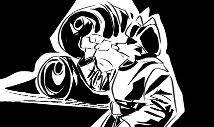 black_background bottle cheek_tuft clothed clothing container drinking facial_tuft fully_clothed hat headgear headwear male obscured_eyes pointy_ears prick_ears shadowed_eyes side_view simple_background snout solo tuft bolin cel_shading digital_drawing_(artwork) digital_media_(artwork) half-length_portrait monochrome portrait shaded