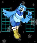 anthro beak belly big_belly big_breasts blue_body blue_feathers breasts butt clothed clothing feathers female hair overweight overweight_anthro overweight_female solo winged_arms wings springhell1201 undertale_(series) undertale_yellow martlet_(undertale_yellow) avian bird hi_res